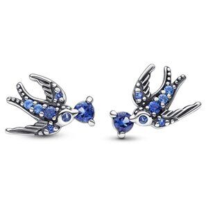 Sterling Silver Sparkling Swallow CZ Stud Earrings, New